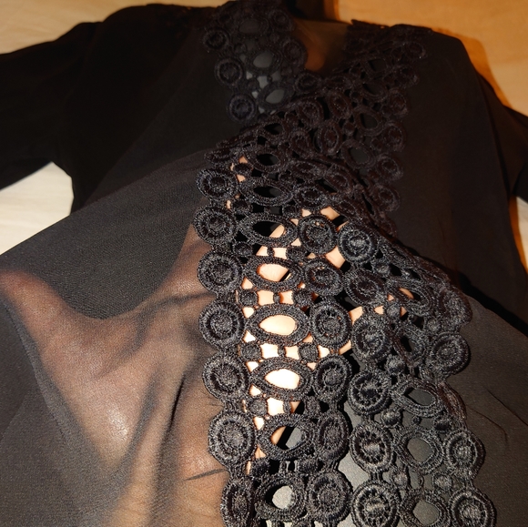 NWOT Sheer Black Swim Cover-up Tunic Designer Eyelet Lace Plunge Top S / M, 4, 6 - Picture 7 of 8